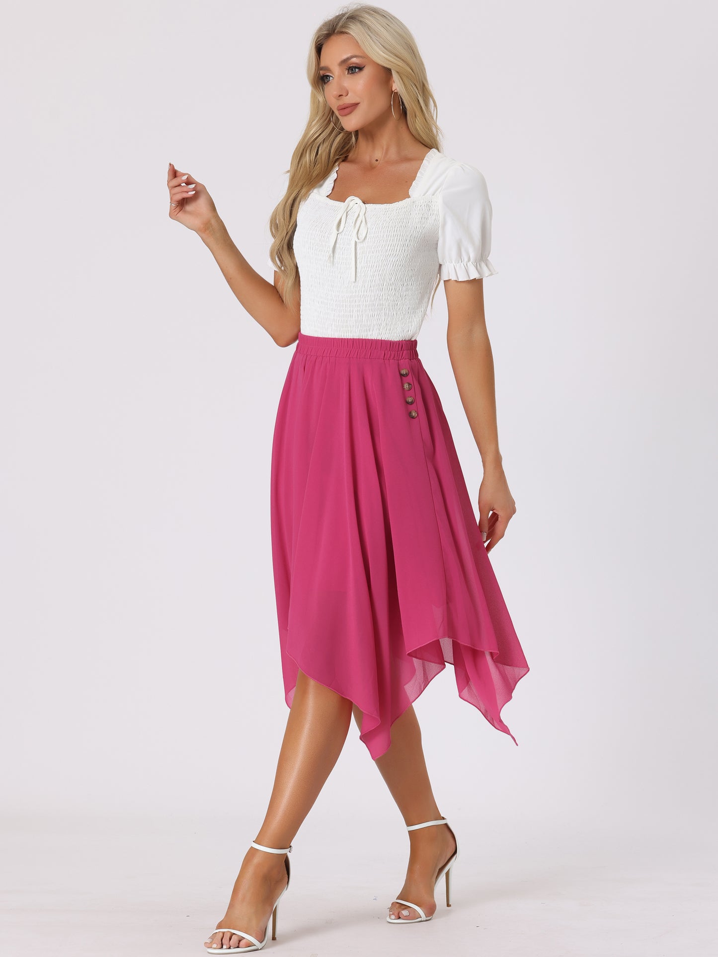 Falda midi de gasa con cintura elástica y dobladillo asimétrico para mujer, estilo vintage, estilo pañuelo