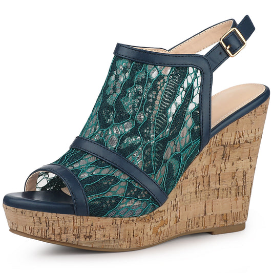 Women's Open Toe Platform Heels Lace Wedges Sandals
