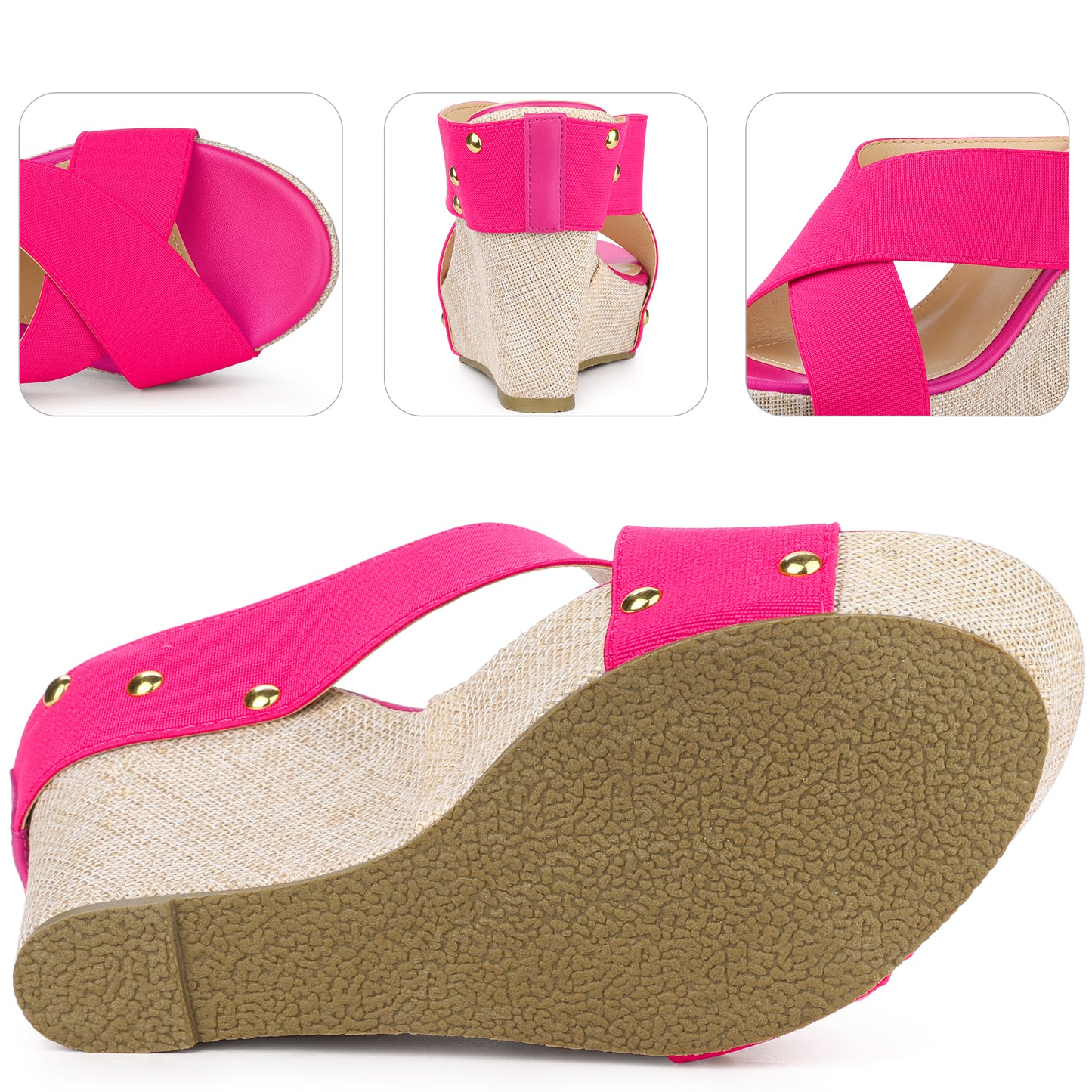 Women Open Toe Platform Linen Slide Wedge Sandals