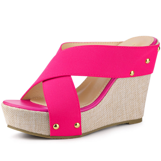 Women Open Toe Platform Linen Slide Wedge Sandals