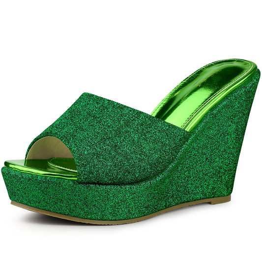 Sandalias de cuña con plataforma y brillo para mujer
