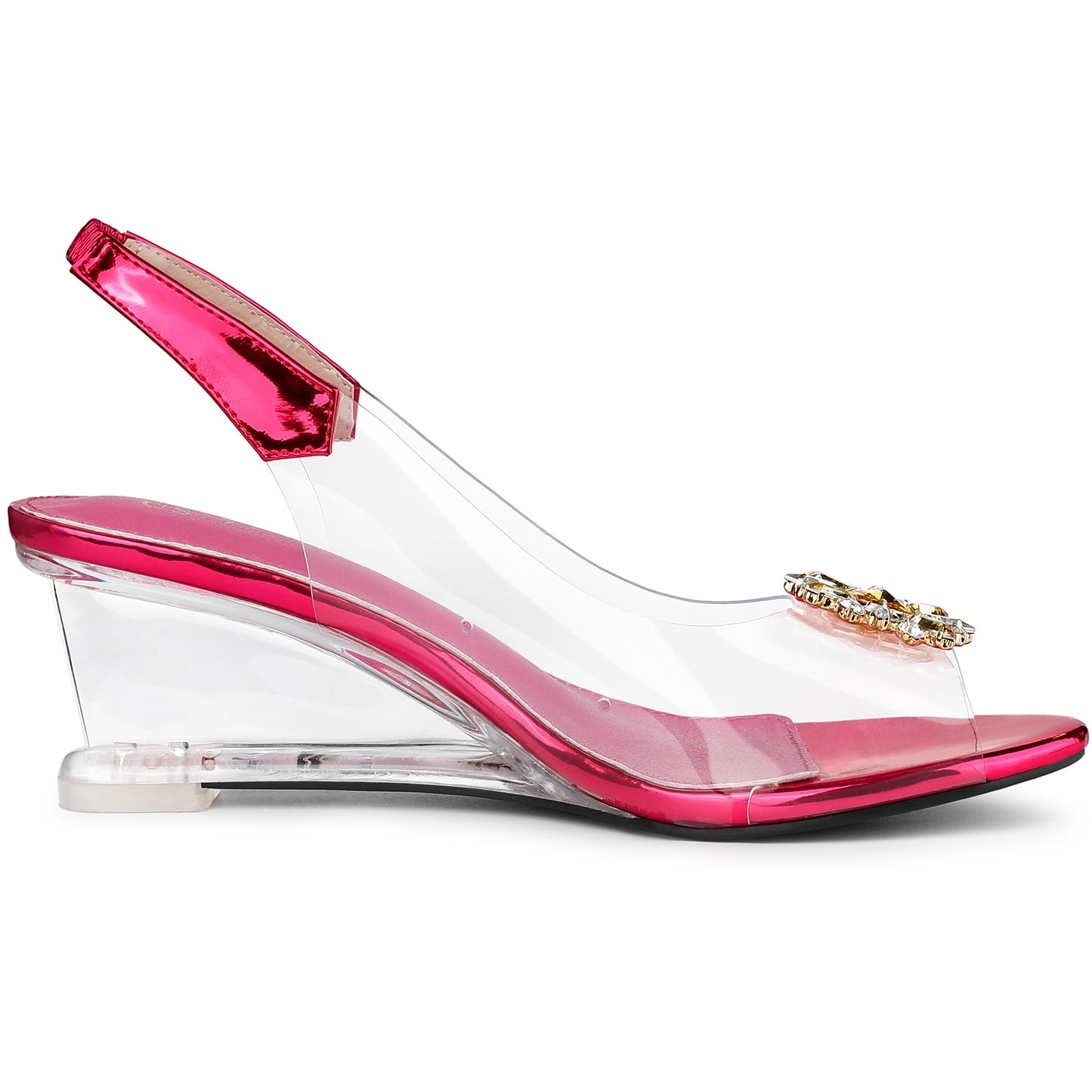 Sandalias de mujer con punta abierta, tacones de cuña transparentes y diamantes de imitación
