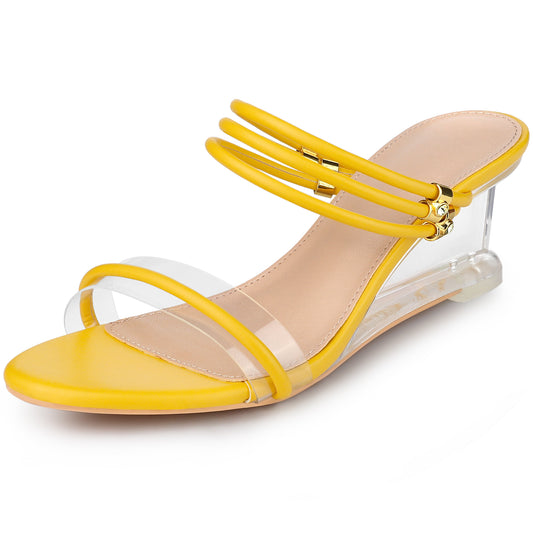 Sandalias de cuña con tacón de cristal transparente para mujer