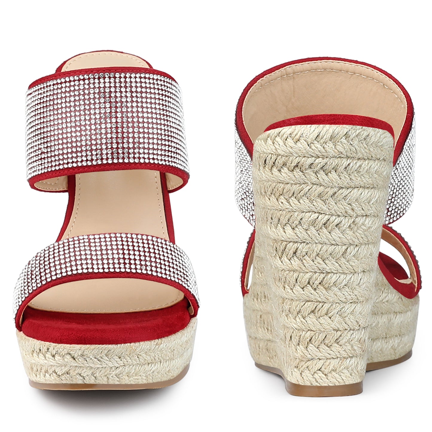 Sandalias de cuña con plataforma y diamantes de imitación para mujer