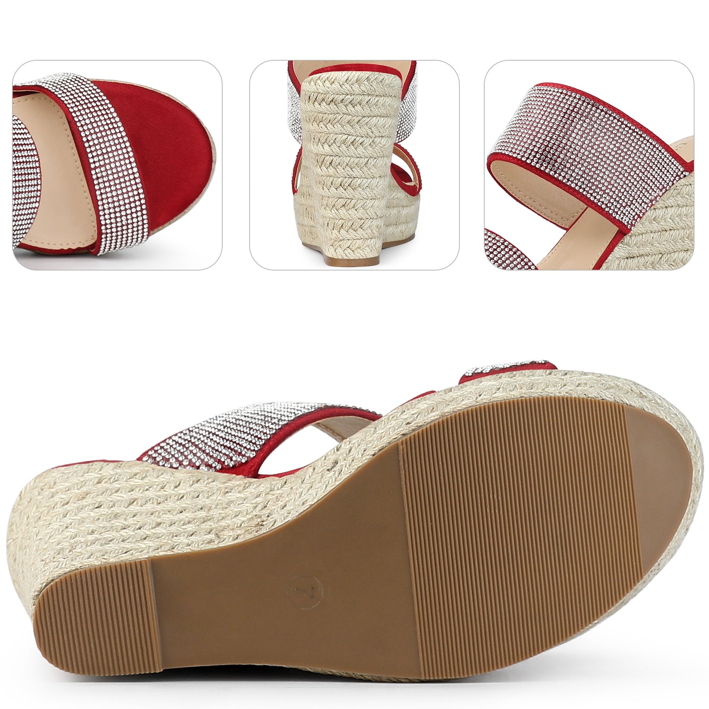 Sandalias de cuña con plataforma y diamantes de imitación para mujer