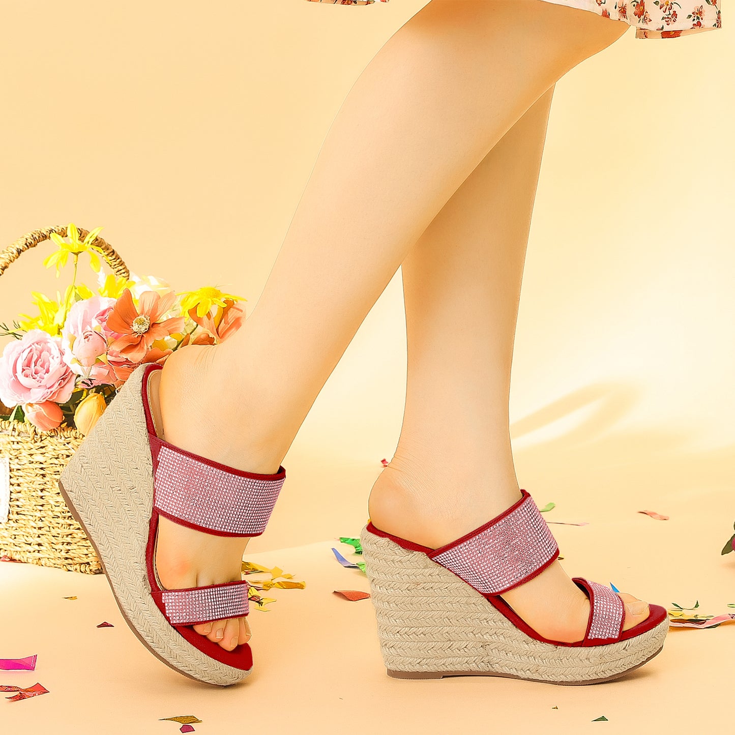 Sandalias de cuña con plataforma y diamantes de imitación para mujer