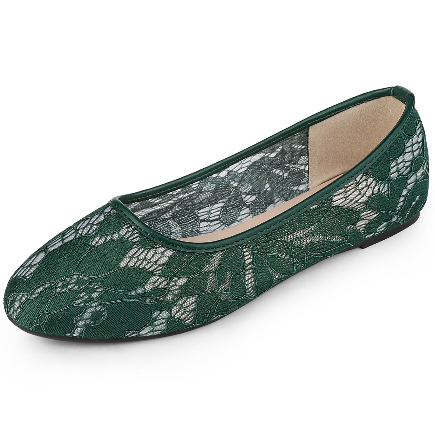 Bailarinas transpirables sin cordones con diseño floral de malla de encaje para mujer