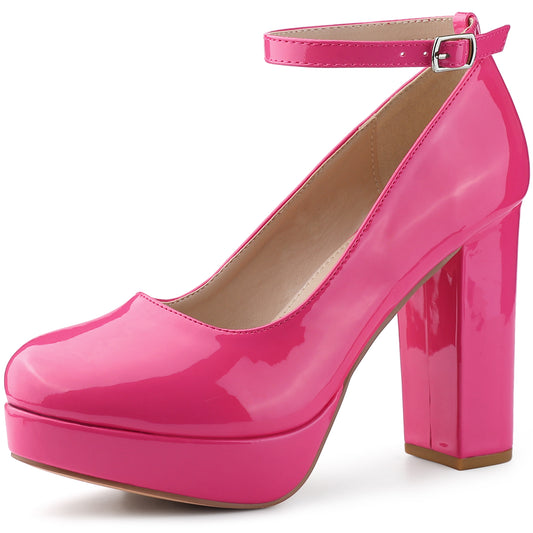 Zapatos Mary Jane de tacón grueso con plataforma y tira al tobillo para mujer