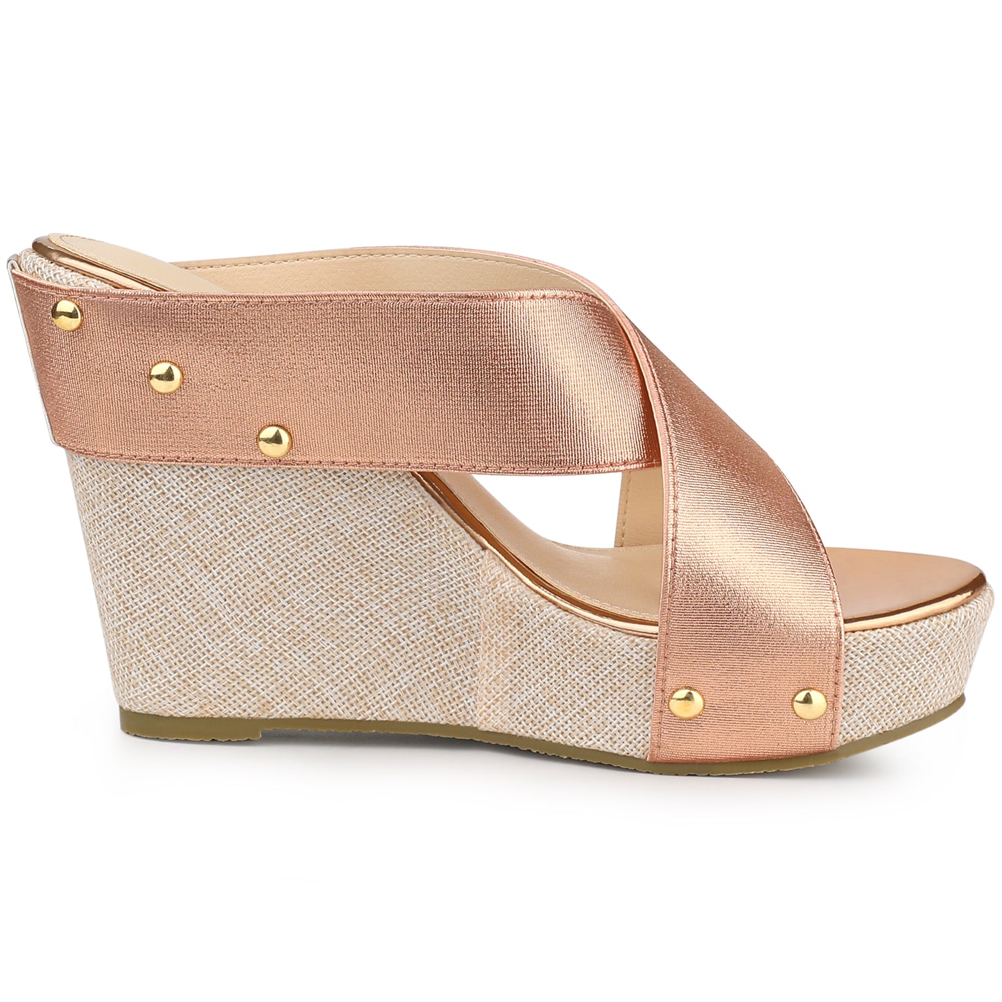 Women Open Toe Linen Platform Slide Wedge Sandals