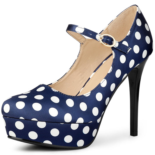 Zapatos Mary Jane de plataforma con lunares y tacón de aguja para mujer