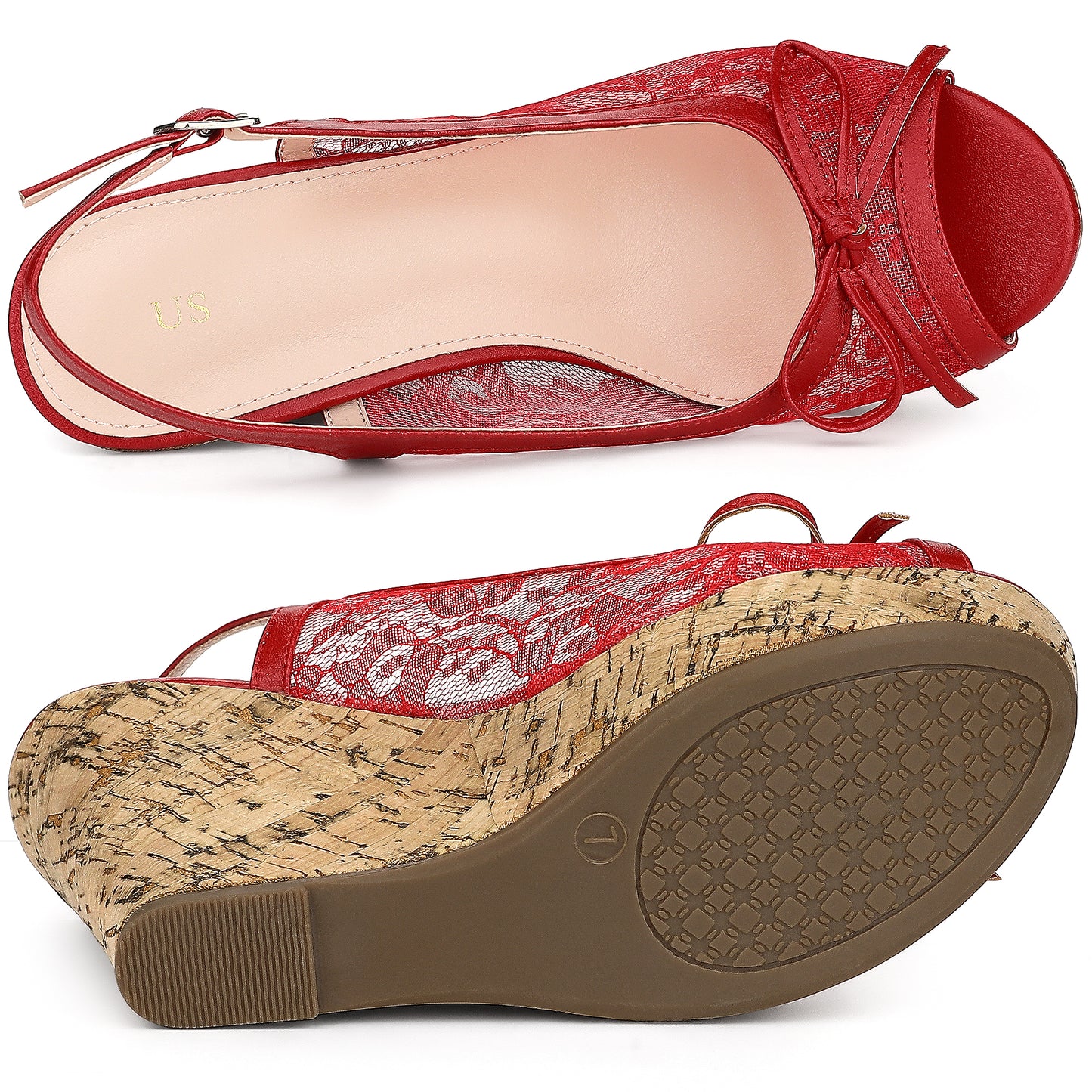 Women's Platform Heels Bow Lace Wedge Mustard Sandals