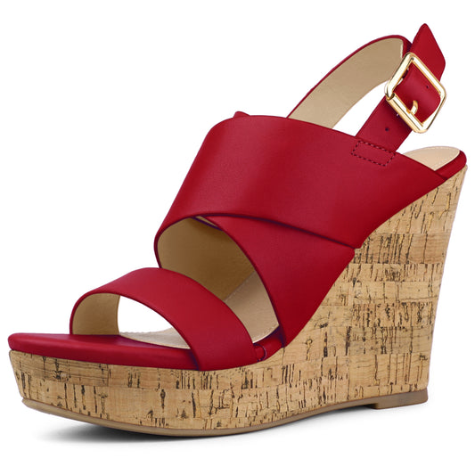 Women's Wood Decoration Strappy Platform Wedge Sandals