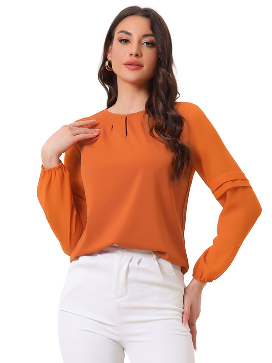 Women's Keyhole Neck Long Sleeve Business Casual Blouse Shirt