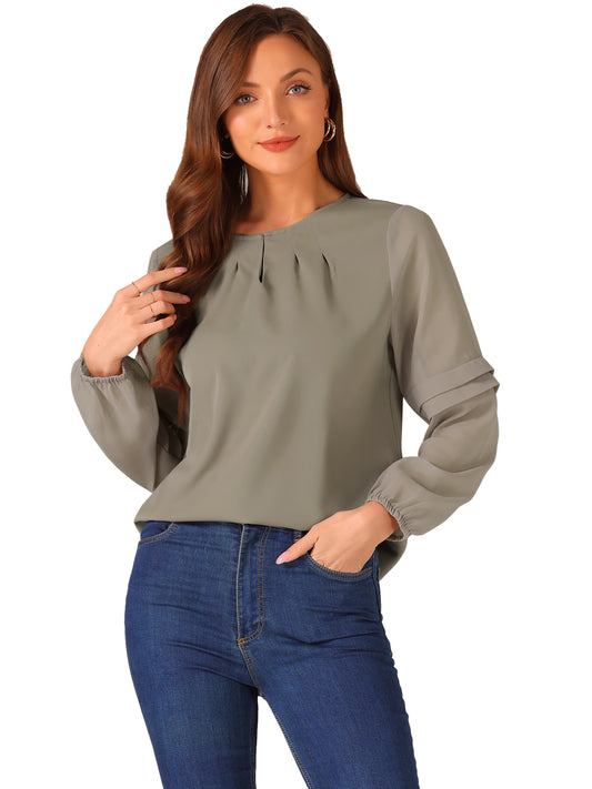 Women's Keyhole Neck Long Sleeve Business Casual Blouse Shirt