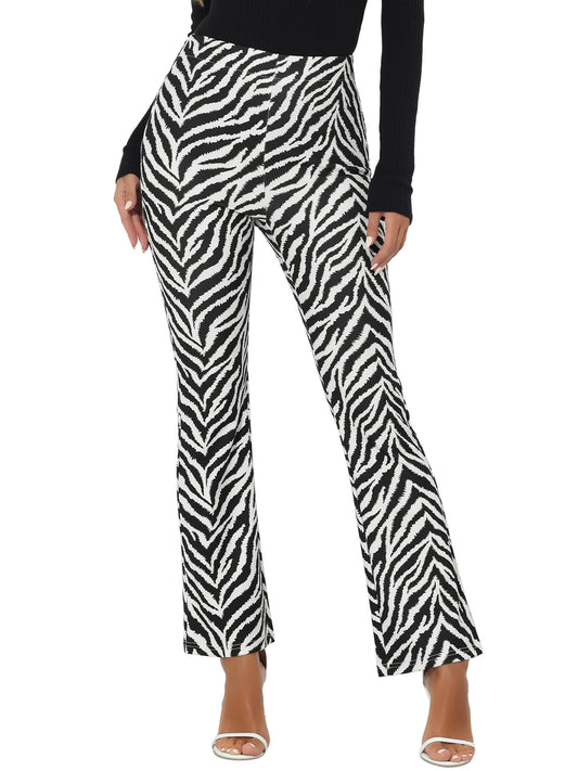 Women's Bell Bottom Long Trouser High Waist Flare Cow Print Pants