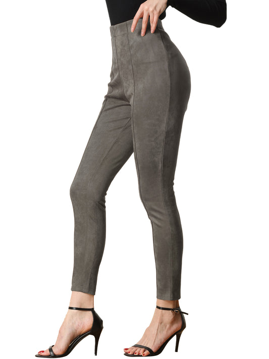 Women's Faux Suede Leggings High Waisted Stretch Slim Casual Pants