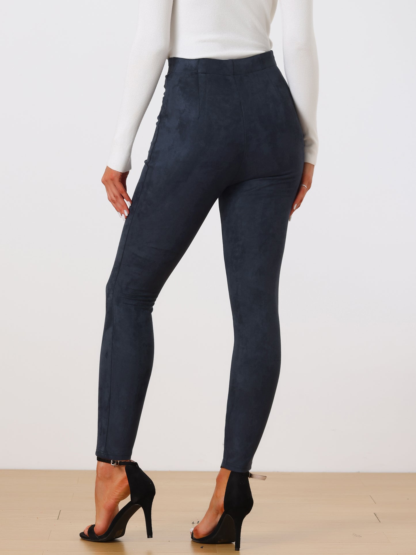 Women's Faux Suede Leggings High Waisted Stretch Slim Casual Pants