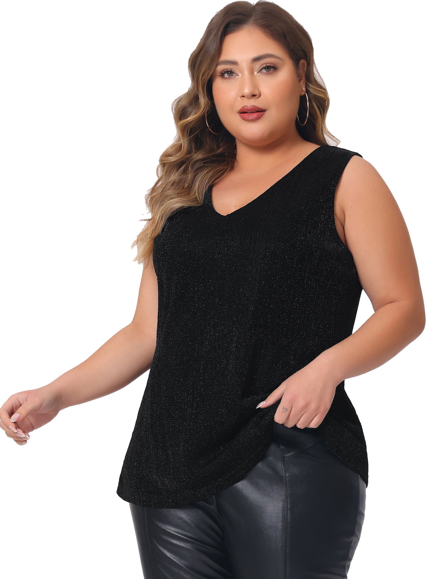 Women Plus Size Sequin Tops Sleeveless Glitter Glam Gradient Tank Vest