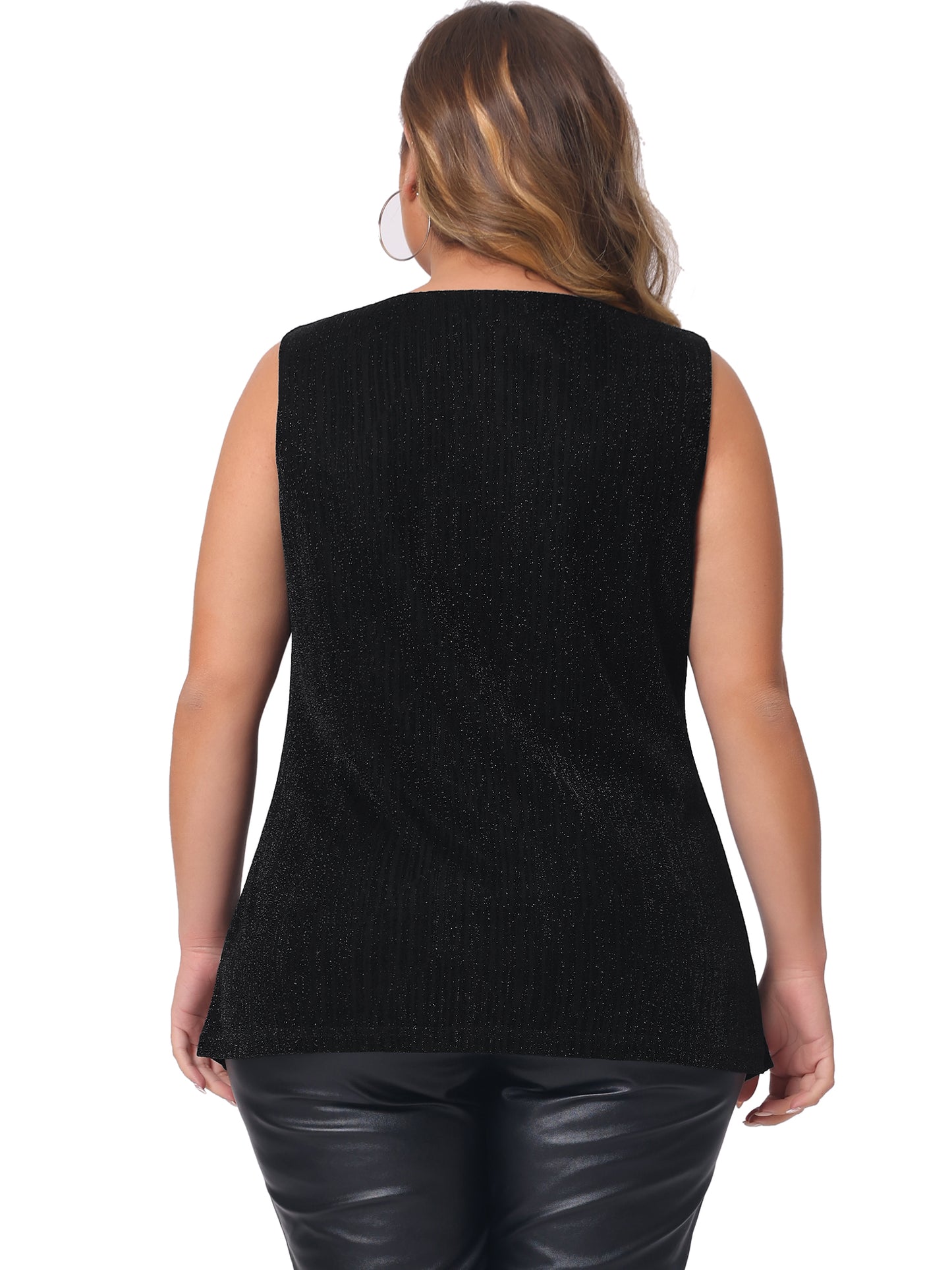 Camiseta sin mangas con lentejuelas y degradado brillante para mujer, talla grande