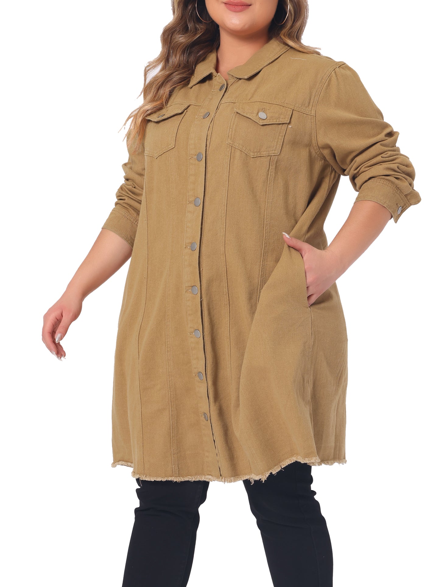 Women's Plus Size Denim Jacket Casual Long Distressed Button Up Pockets Jean Jackets