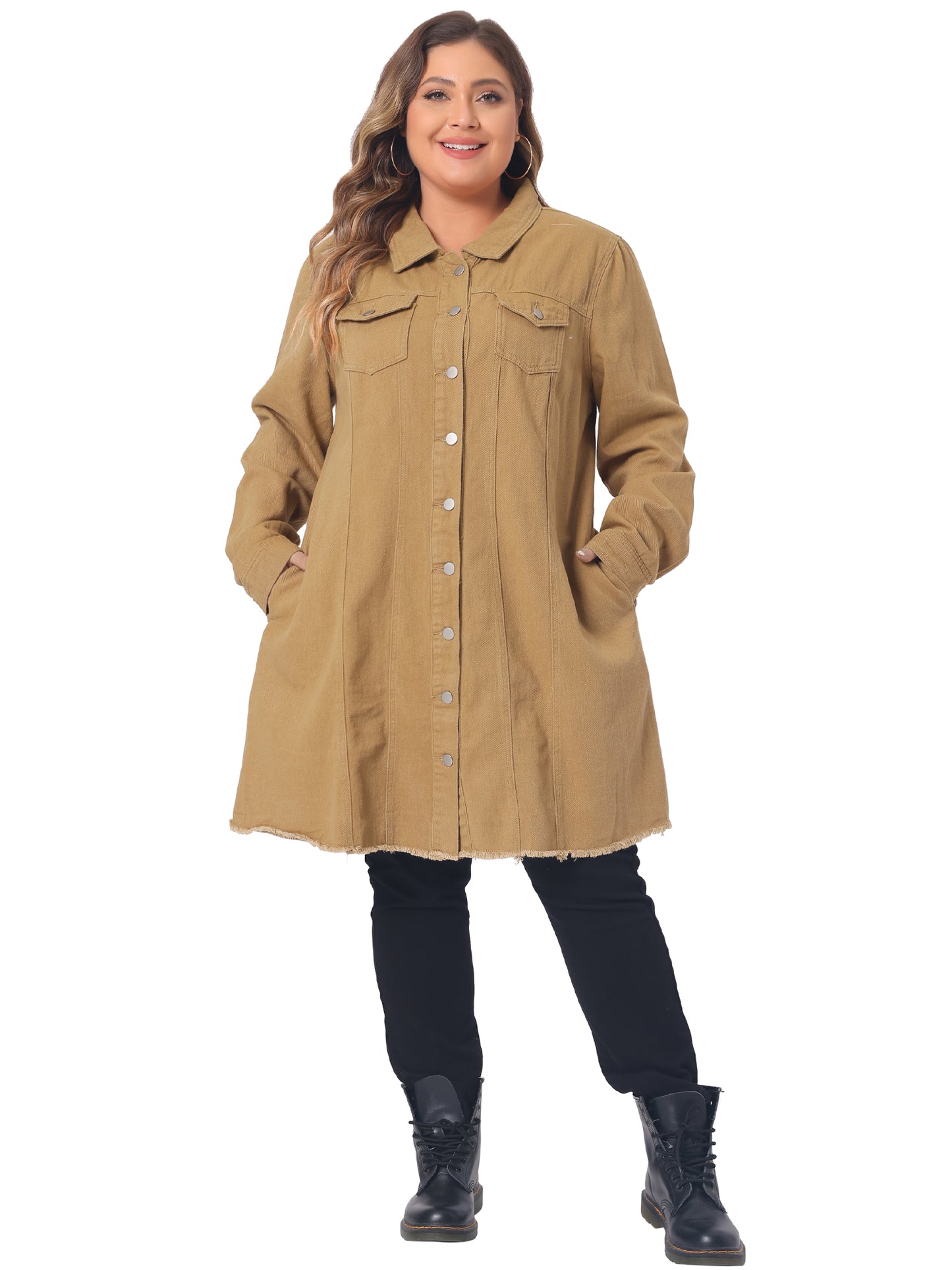 Women's Plus Size Denim Jacket Casual Long Distressed Button Up Pockets Jean Jackets