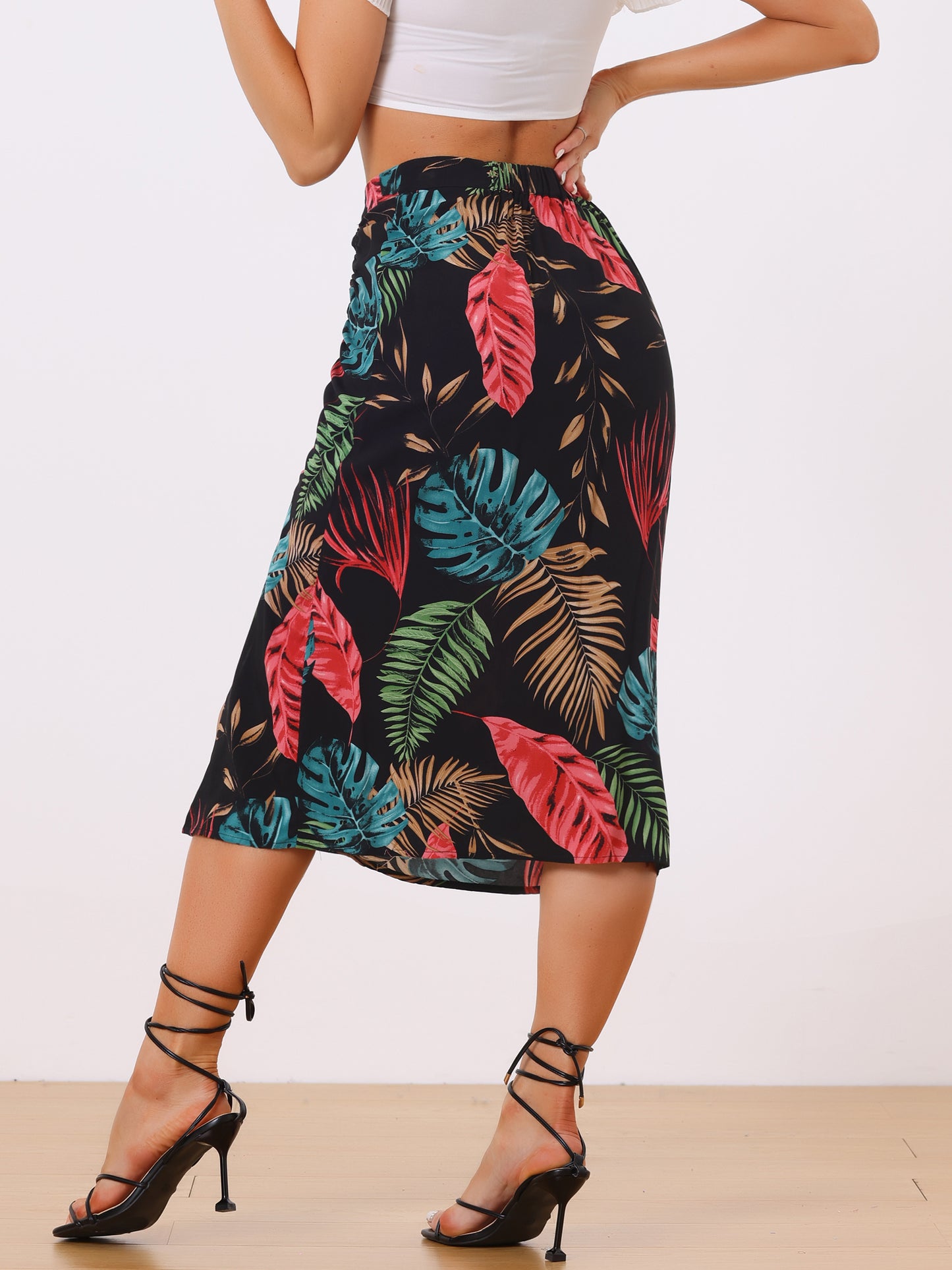 Women's Summer Beach Ruched Split Thigh Tropical Skirt