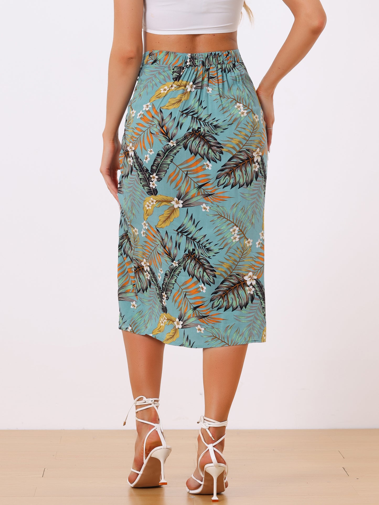 Women's Summer Beach Ruched Split Thigh Tropical Skirt