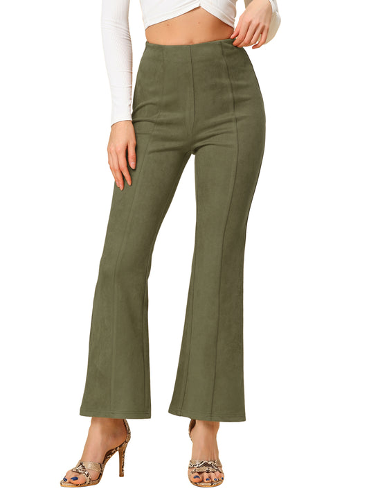 Women's Faux Suede Pants Business Casual Wide Legs Bell Bottom Flared Trousers