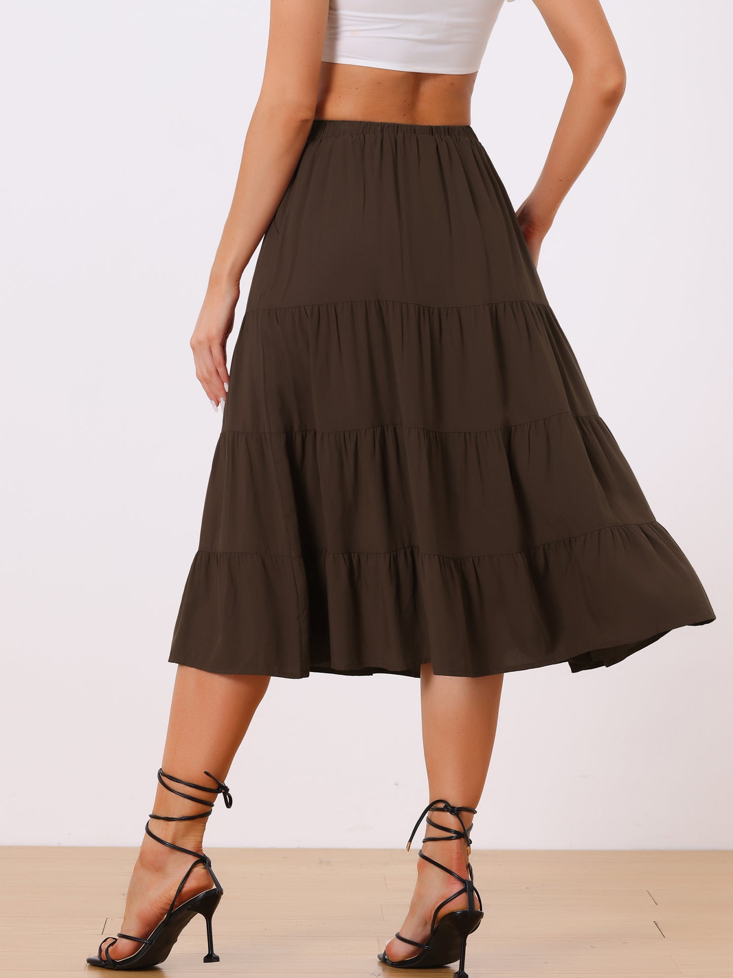 Faldas midi para mujer, estilo bohemio, plisadas, con vuelo, con cintura elástica, largas, con bolsillos