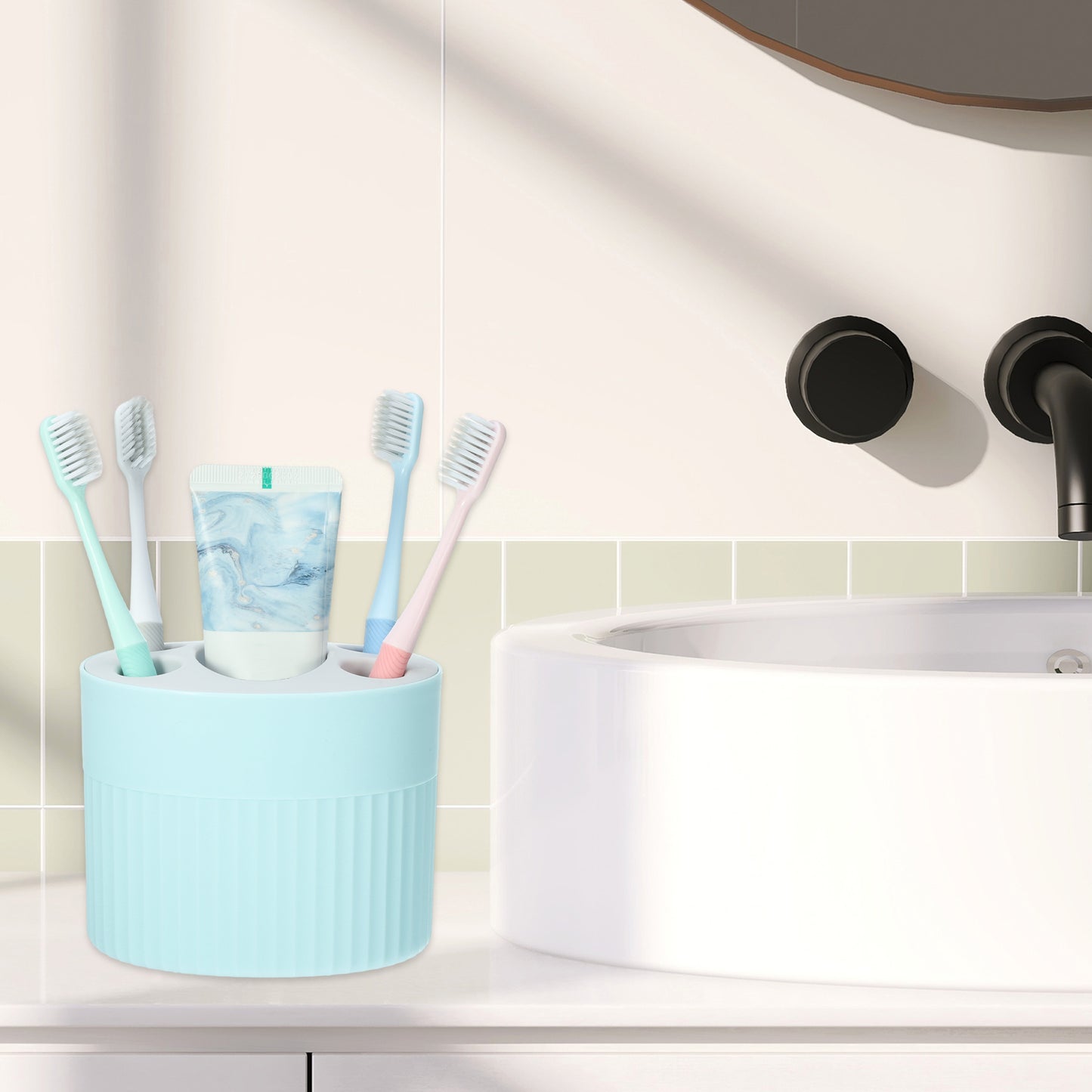 Bathroom Toothbrush Holder, Toothbrush Storage Organizers 4.69"x3.62"x3.73" Blue