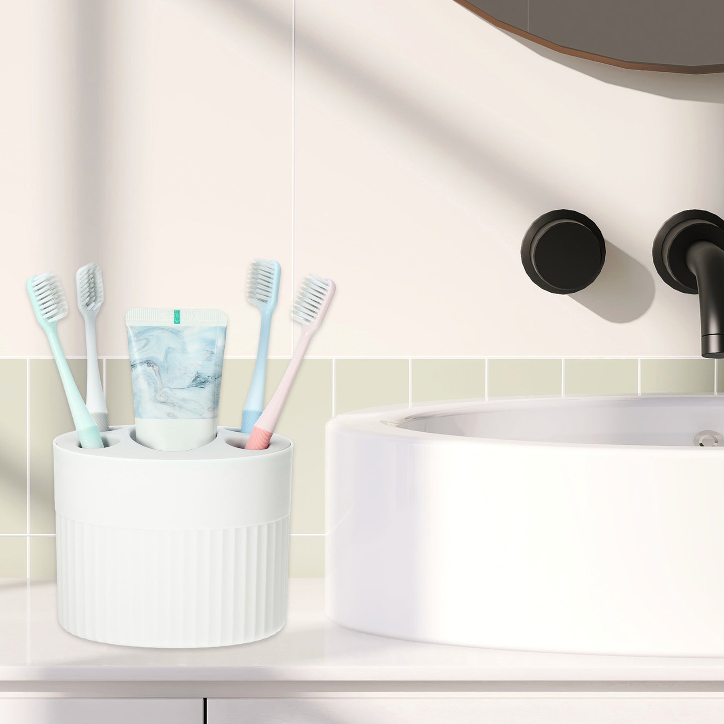 Bathroom Toothbrush Holder, Toothbrush Storage Organizers 4.69"x3.62"x3.73" White