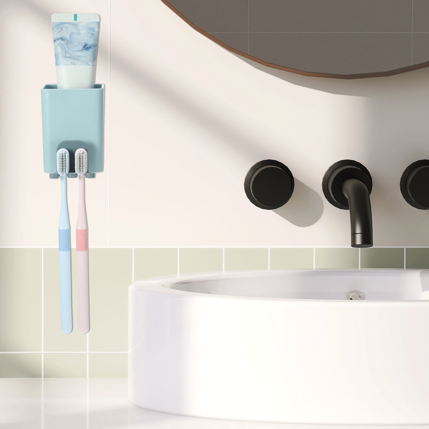 Wall Mounted Toothbrush Holders Bathroom Storage Organizers 2.45"x2.45"x3.39" Blue