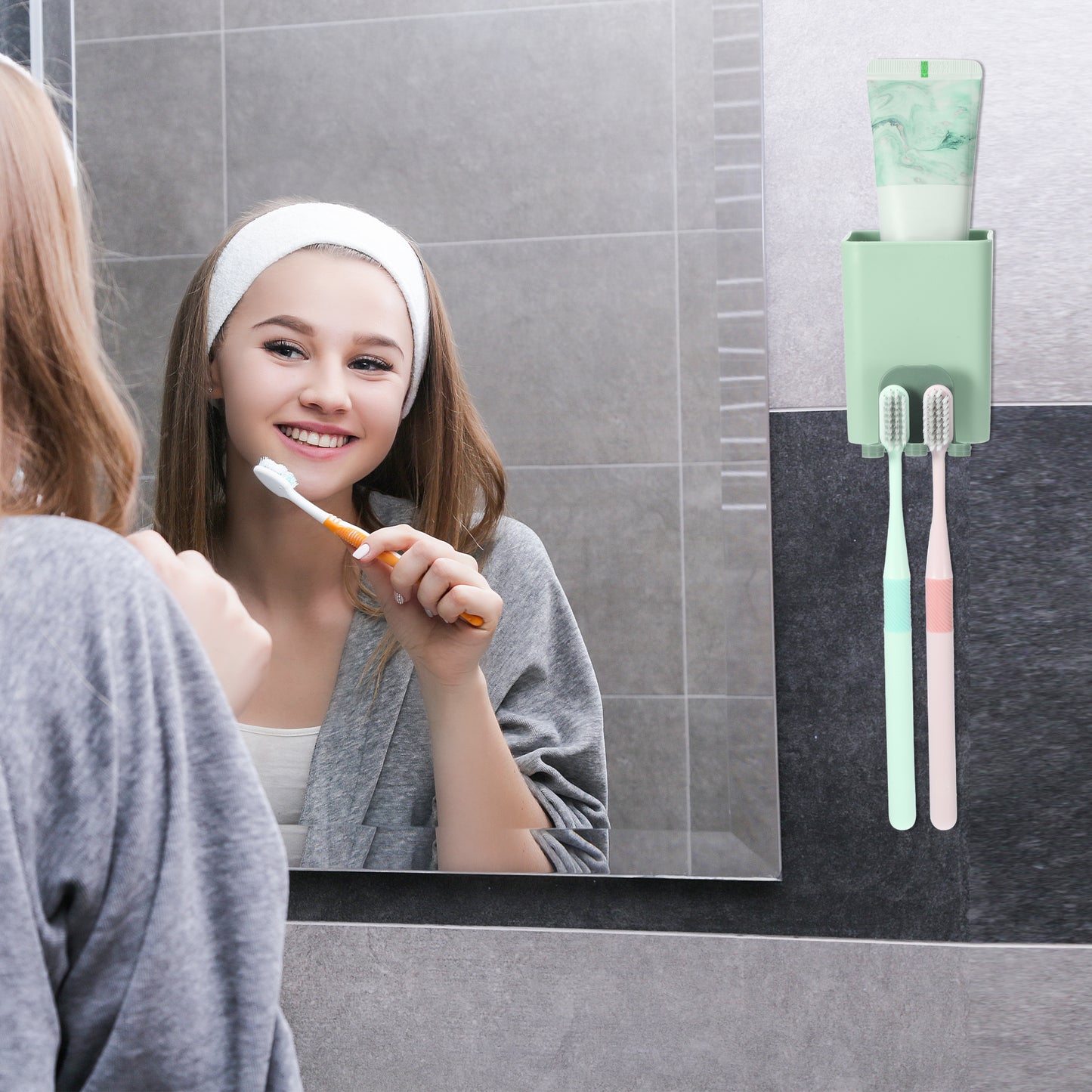 Portacepillos de dientes de pared para baño, organizador de almacenamiento, 6,25 x 6,25 x 8,5 cm, color verde