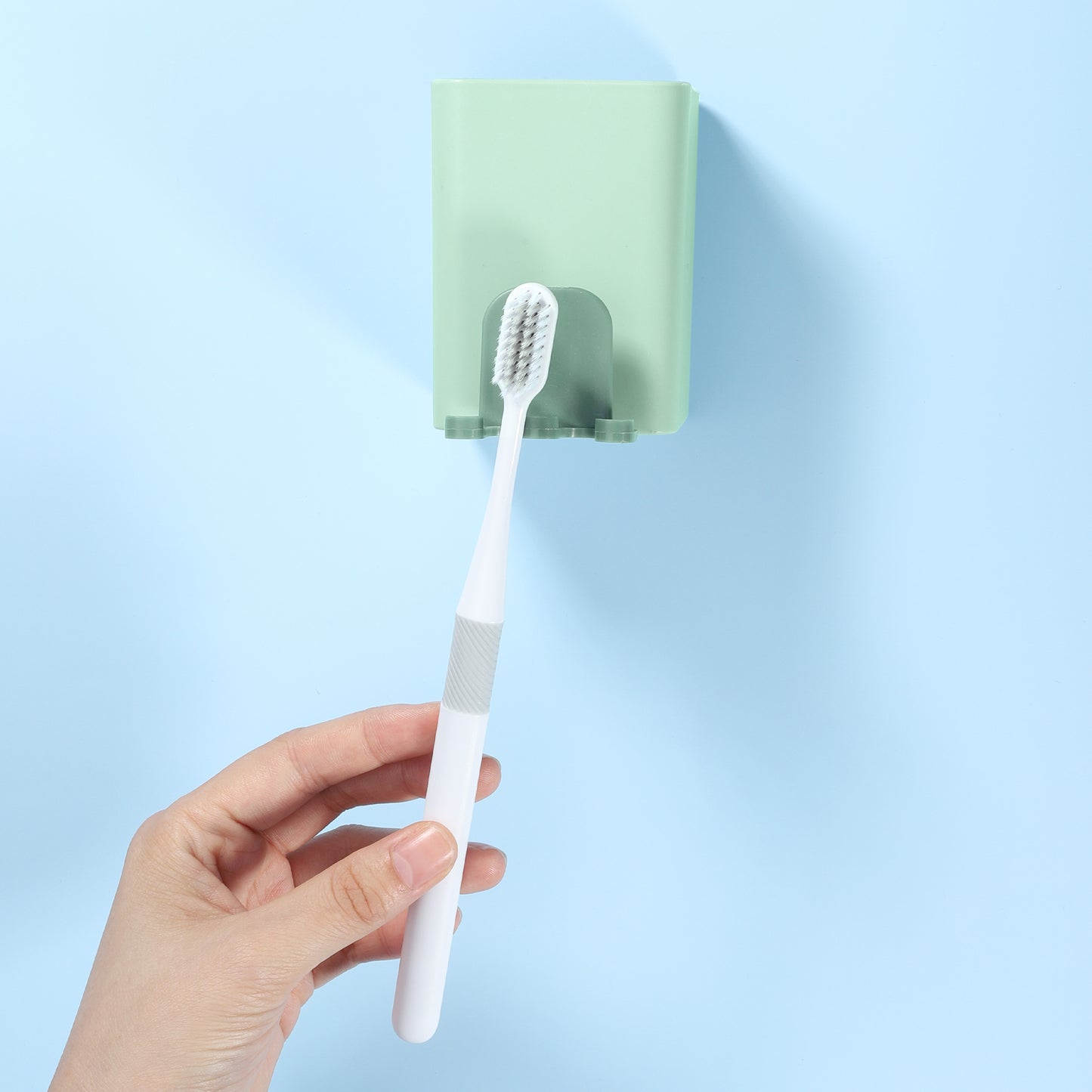 Portacepillos de dientes de pared para baño, organizador de almacenamiento, 6,25 x 6,25 x 8,5 cm, color verde