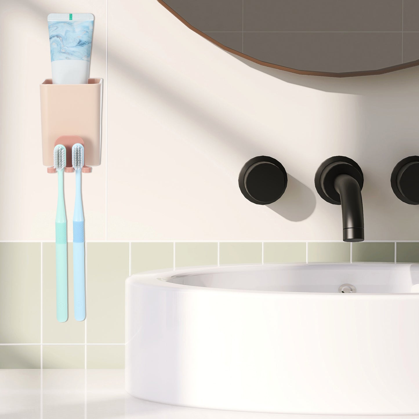 Wall Mounted Toothbrush Holders Bathroom Storage Organizers 2.45"x2.45"x3.39" Pink