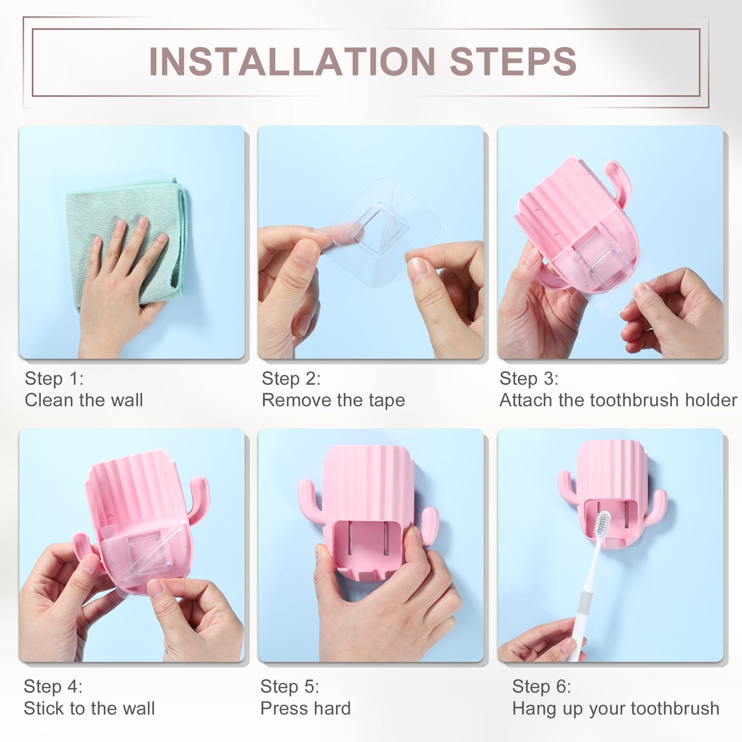 Organizador de pared para cepillos de dientes con forma de cactus, para baños, 6,25 x 6,25 x 8,5 cm, color verde