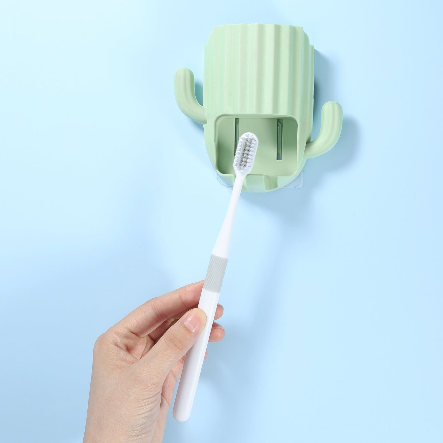 Organizador de pared para cepillos de dientes con forma de cactus, para baños, 6,25 x 6,25 x 8,5 cm, color verde
