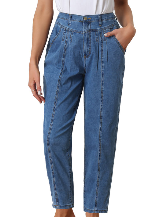 Pantalones vaqueros elásticos de cintura alta para mujer, corte holgado, pierna ancha y cónica.