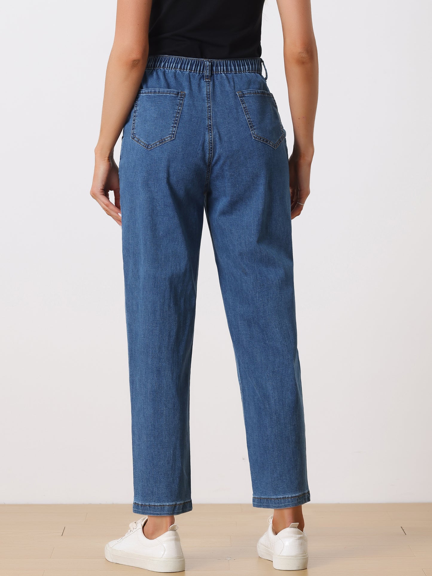 Women's Taper Jeans High Elastic Waist Casual Denim Joggers Pants