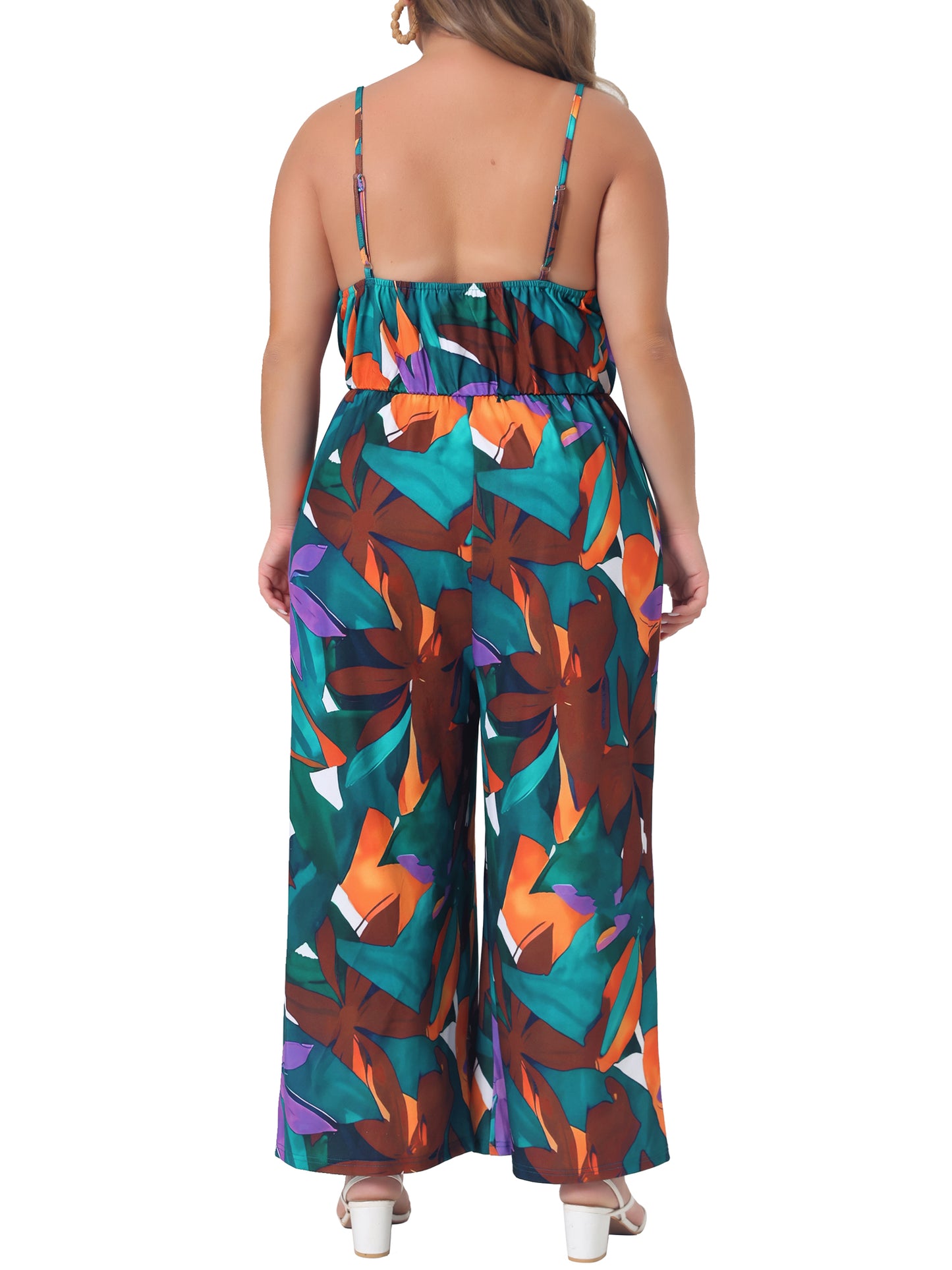 Women Plus Size Jumpsuits Sleeveless Adjustable Spaghetti Strap Stretchy Long Pant Romper Jumpsuit