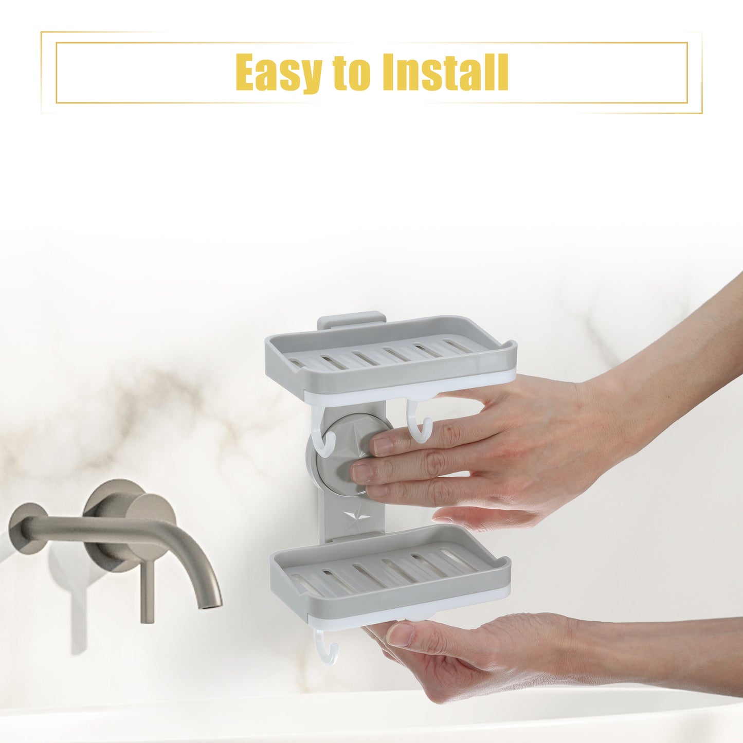 Wall Mounted Soap Dish Double Layter Soap Holder for Bathroom Kitchen Gray