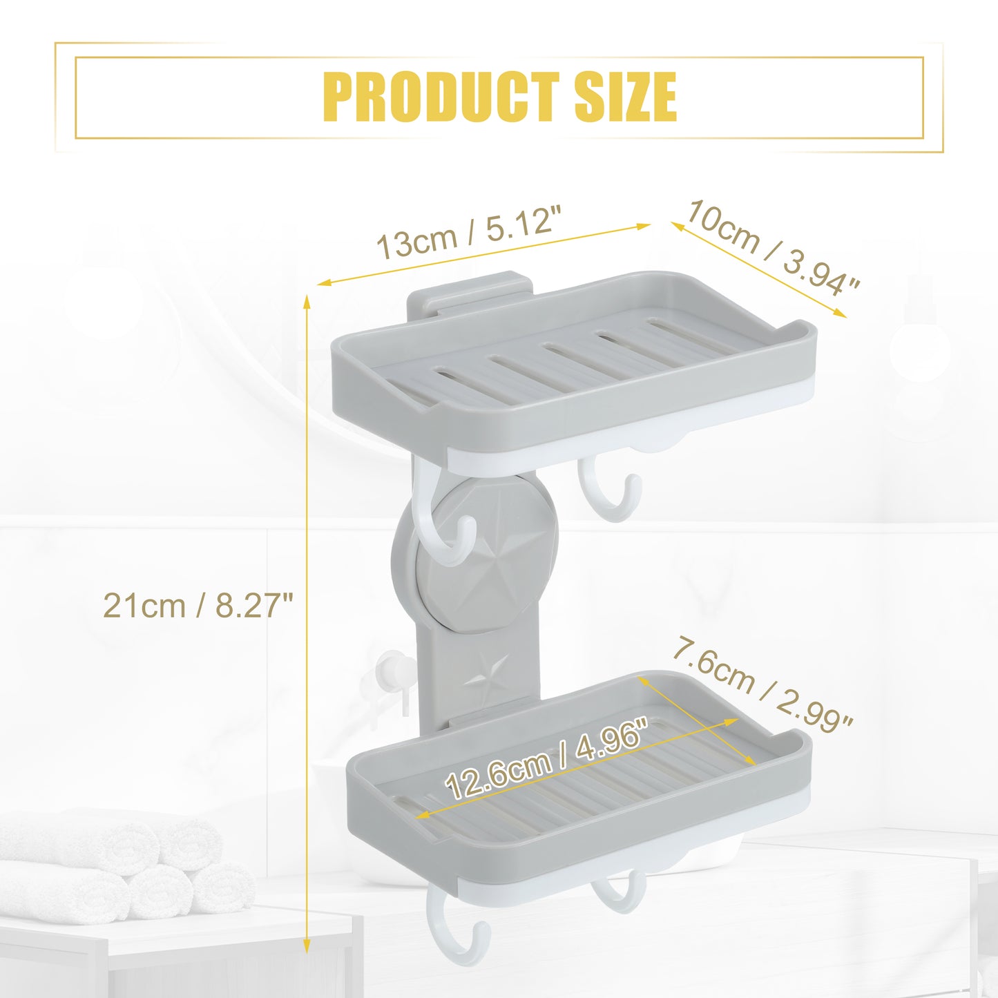 Wall Mounted Soap Dish Double Layter Soap Holder for Bathroom Kitchen Gray