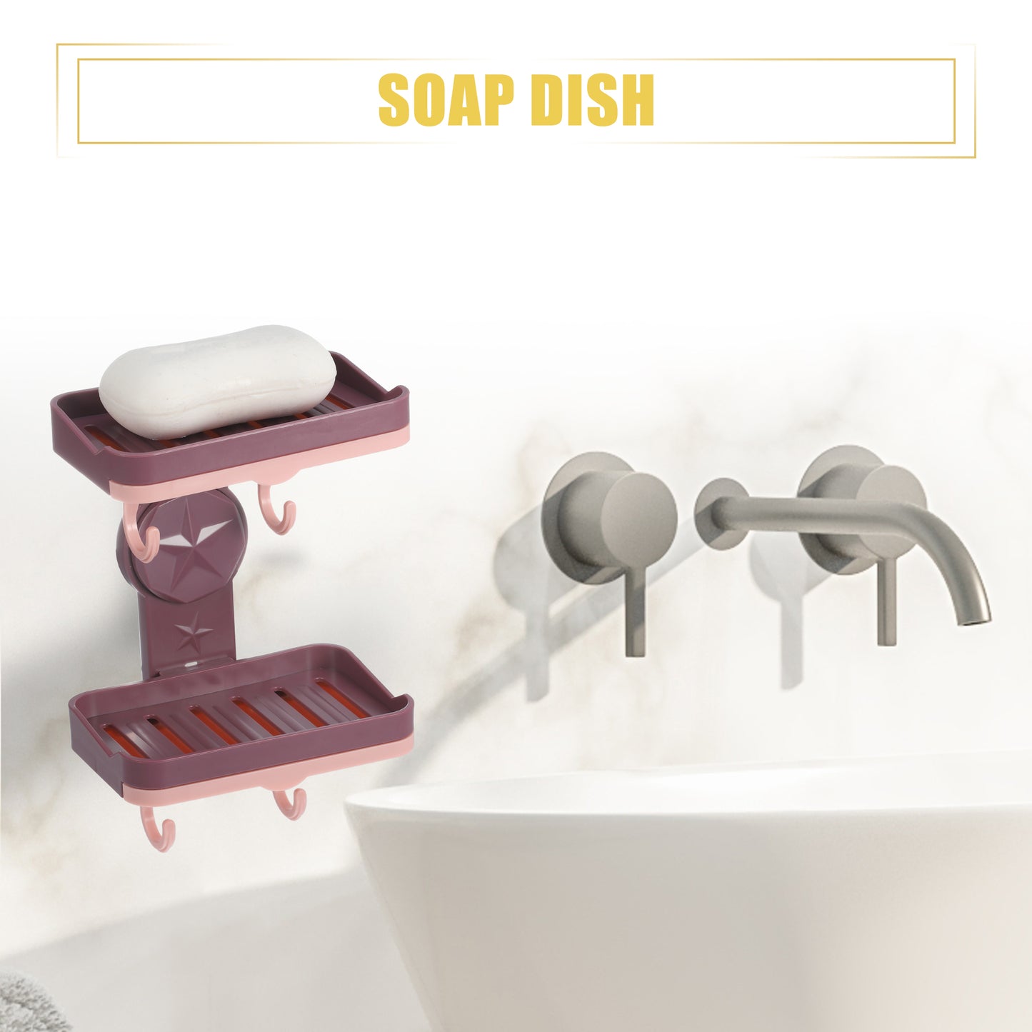 Wall Mounted Soap Dish Double Layter Soap Holder for Bathroom Kitchen Purple
