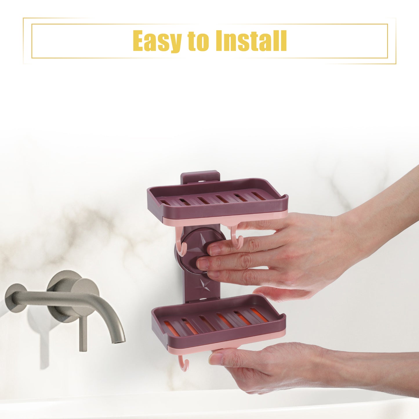 Wall Mounted Soap Dish Double Layter Soap Holder for Bathroom Kitchen Purple