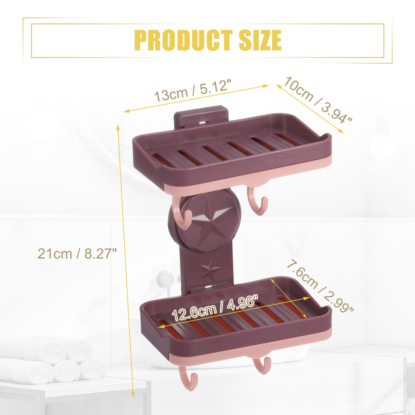 Wall Mounted Soap Dish Double Layter Soap Holder for Bathroom Kitchen Purple