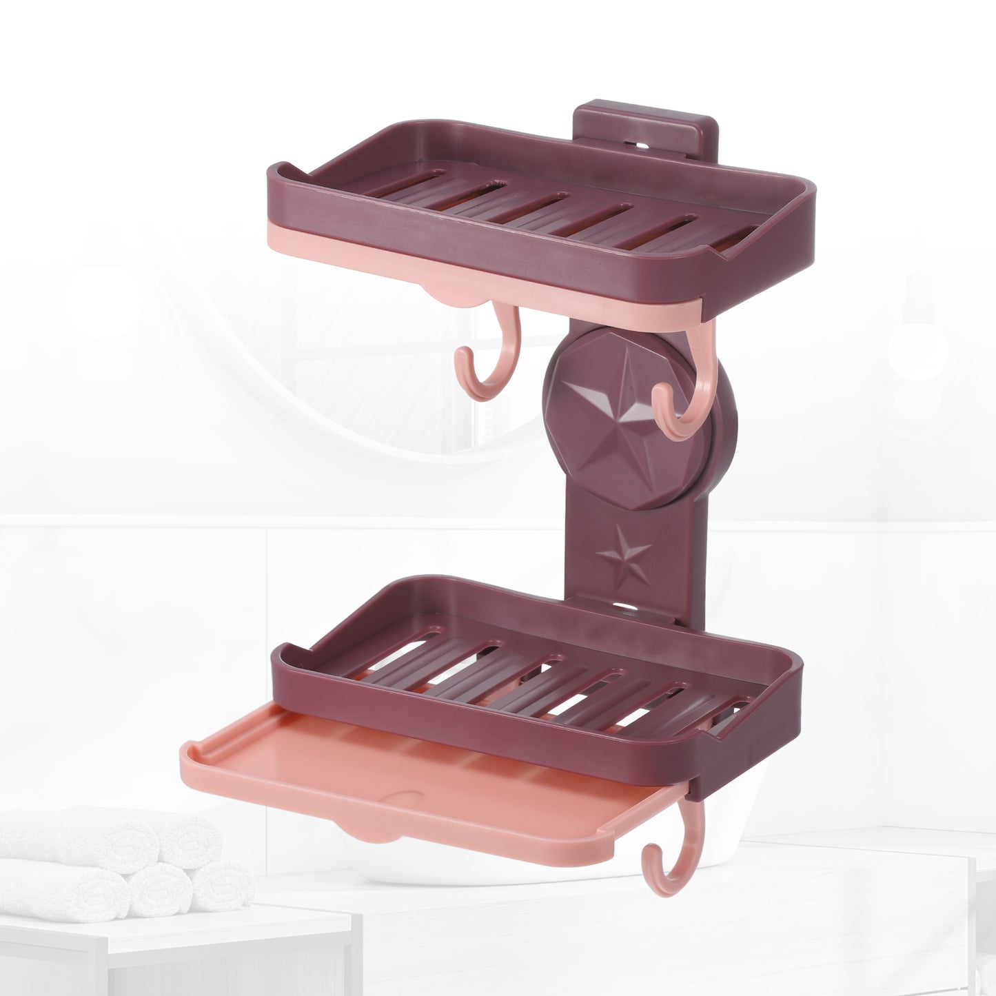 Wall Mounted Soap Dish Double Layter Soap Holder for Bathroom Kitchen Purple