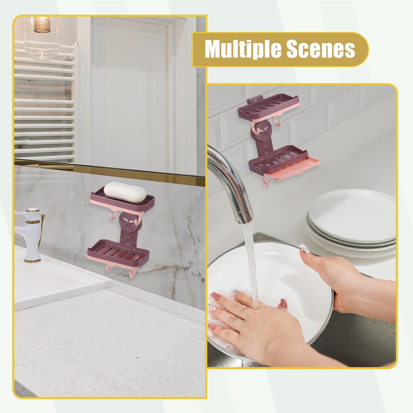 Wall Mounted Soap Dish Double Layter Soap Holder for Bathroom Kitchen Purple