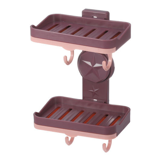 Jabonera de pared de doble capa para baño y cocina, color morado