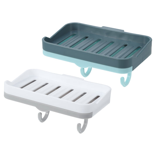 2 jaboneras de pared para baño y cocina, color blanco y azul.
