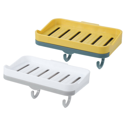 2 jaboneras de pared para baño y cocina, color blanco y amarillo.